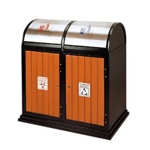 Thùng rác gỗ 2 ngăn khung thép