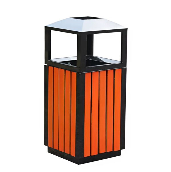 Thùng rác vuông giả gỗ có gạt tàn